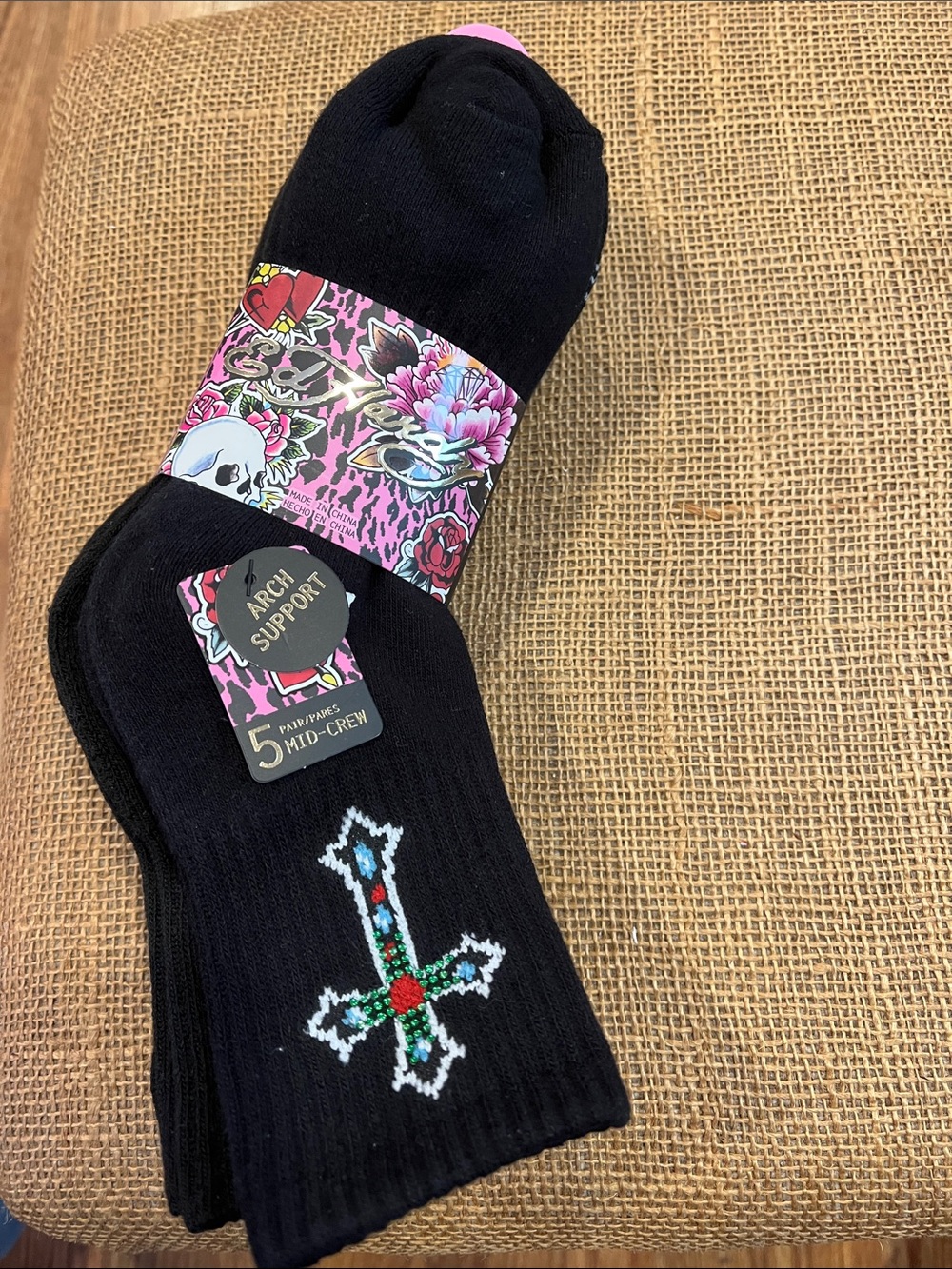 Ed Hardy Black Mid-Crew Socks